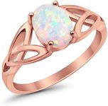 Blue Apple Co. 925 Sterling Silver Solitaire Ring Rose Tone Created White Opal Celtic Shank Ring, Size - 6