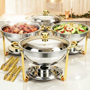 ALSO GO Chafing Dishes for Buffet 6QT 4 Pack, Round Chafing Dishes Gold with 4 Serving Tongs, Chafers and Buffet Warmers Sets, Food Warmer for Parties, Catering Supplies Buffet Dispaly