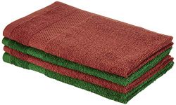 Amazon Brand - Solimo Cotton 4 Piece Hand Towel Set, 380 GSM (Brick Red, Mint Green)