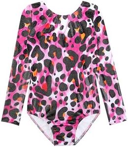 HOZIY Girls Leotards for Gymnastics Long Sleeve Sleeved Pink Black Leopard Sparkle Sparkly 4t 5t Toddlers Dance Unitard Clothes Clothing Tumbling Outfits