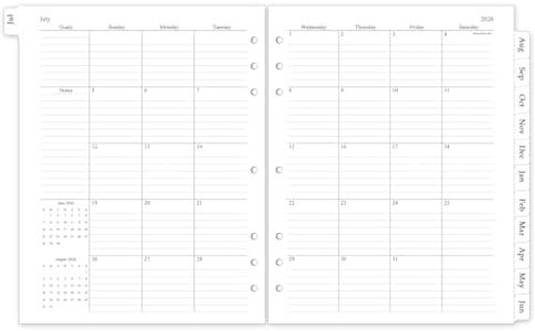 2026-2027 Monthly Planner Refill, A4 Letter Size Planner Inserts for 7 Ring, 8.5"x11", Jul. 2026 - Dec. 2027, 18 Monthly Calendars with Laminated Tabs, 7-Hole Punched