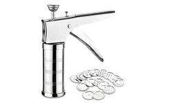 AARNAV Stainless Steel Kitchen Press Multifunctional Cookie Press with 15 Discs, 6 Cake Cones, Biscuit Making, Icing Set