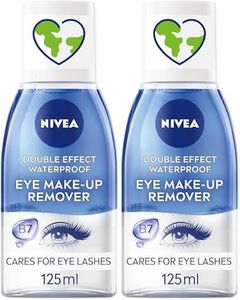 NIVEA Double Effect Waterproof Eye Make-Up Remover (125ml), Daily Use Face Cleanser for Make-Up and Mascara with Cornflower Extract and Biotin (Pack of 2)