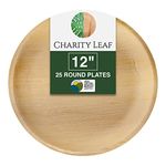 Charity Leaf Disposable Palm Leaf 12" Round Plates (25 pieces) Bamboo Like Serving Platters, Disposable Boards, Eco-Friendly Dinnerware For Weddings, Catering, Events