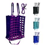 Majestic Ally 3 Sides Open Slow Feed Hay Bag for Horses, Adjustable Travel Feeder, Simulates Grazing, Reduces Waste Comes with 8 feet Poly Rope. (Purple)