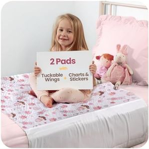 IMPROVIA® Toddler Bed Wetting Pad – 2 Pack 34x36 Waterproof Mattress Protector with Wings – Ultra Absorbent, Fast Drying, Non-Slip Washable Underpad for Kids & Potty Training – Doll Design