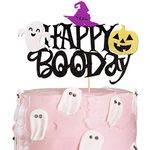 SYKYCTCY 1 Pack Happy Boo Day Cake Topper Boo Ghost Pumpkin Hat Halloween Birthday Cake Pick Baby Shower Kids Birthday Happy Halloween Party Cupcake Decoration Supplies Purple