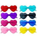 8PCS Heart Sunglasses Rimless for Girls Boys Women Men Kids Adults Birthday/Hen/Festival Party Glasses Fancy Dress Cosplay Costume Supplies, Kids' Party Eyewear Coloured Funky Sunglasses Heart Shaped