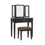 Benzara BM138072 Wooden Vanity Table and Stool Set, Black, Wood Fabric