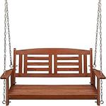 Gr8 Garden 2 Seater Porch Wooden Swing Chair Garden Patio Bench Indoor Outdoor With Hanging Chains Brown