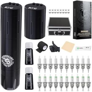 Dragonhawk Tattoo Machine Kit Rotary Wireless Tattoo Machine Pen, Tattoo Gun with LCD Display, 2 pcs 1500mAh Batteries, Tattoo Needles for Beginners