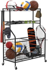 WALMANN Garage Sports Equipment Organizer, Ball Storage Rack Indoor/Outdoor Kids Toys Storage Organizer Bins, Rolling Ball Cart with Baskets and Wheels