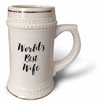 3dRose Phrase - Worlds Best Wife - Stein Mug, 18oz, 22oz, White