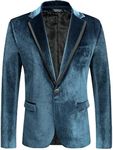 COOFANDY Mens Blazer Notched Lapel Velvet Suit Jacket One Button Tuxedo Prom Party Dinner Blazers Dark Blue Peacock M