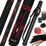 IgnatGames 2-Pieces Pool Cue Stick - 58" Canadian Maple Professional Billiard Pool Cues Sticks with Hard Case, 3 in 1 Pool Stick Tip Tool, 3 Finger Glove and Chalk Holder (18 oz. Red)