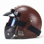 Pu Leather Helmets Motorcycle Chopper Bike Helmet Open Face Vintage Motorcycle Helmet Goggle Mask Full Face Helmet Motorbike