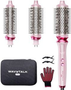 Wavytalk Heatwave Pro Ionic Thermal Brush Set, 3-Size Heated Round Brush for Short to Long Hair, Bilateral Negative Ions for Frizz-Free Shiny Blowout, Pink