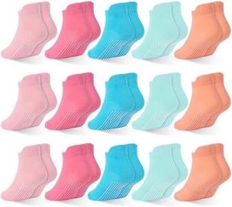 HYCLES 15 Pairs Girl Grip Socks Non Slip Toddler Girls Socks Baby Ankle Sock for 3-5T Kids