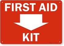 SmartSign "First Aid Kit" Down Arrow, Plastic Sign, 10" X 14"