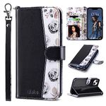 ULAK Compatible with iPhone 14 Plus Wallet Case with Card Holder, Flip iPhone 14 Plus Case for Women Girls PU Leather Kickstand Wrist Strap Shockproof Phone Case for iPhone 14 Plus 6.7'', Black