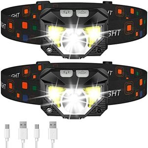 LHKNL Headlamp Flashlight, 1200 Lumen Ultra-Light Bright LED Rechargeable Headlight with White Red Light,2-Pack Waterproof Motion Sensor Head Lamp,8 Mode for Outdoor Camping Running Hiking Fishing