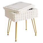 IBUYKE Rectangle Vanity Chair with Storage Space, Footrest Footstool Ottoman, Vanity Stool, Dressing Table Chair, with Anti-Slip Feet, for Makeup Room, Bedroom, Square grid pattern, White WBD004W