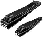 GIVEDOUA Nail Clipper Set,Premium Stainless Steel Fingernail and Toenail Clipper Cutters with Nail File,Effortless Manicure Kit Nail Tools for Men & Women, Black, 2pcs