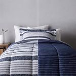 Amazon Basics Ultra-Soft Light-Weight Microfiber Reversible Comforter Bedding Set - Twin/Twin XL, Blue Denim/Beige Stripes