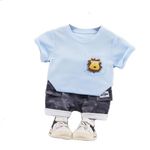 Bold N Elegant Furious Lion 3D Soft Plush Patch Attach Half Sleeve Tshirt with Camouflage Shorts Knicker Summer Clothes Dress for Infant Toddler Kids (2-3 Years, Aqua Blue)