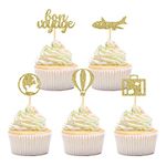 Morndew 20 PCS Bon Voyage Airplane Cupcake Toppers with Hot Air Balloons Traveling Case Earth for Aircraft Send-off World Travel Themed Party Baby Shower Birthday Party Wedding Party Decorations