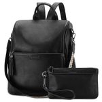 RAVUO Anti Theft Backpack for Women, Designer Vegen Leather Rucksack Convertible Ladies Shoulder Bag Handbag with Purse and Guitar Shoulder Strap,Black