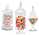 Mantello Glass Apothecary Jars - Set of 3 Crystal Clear Containers with Lids - Decorative Storage for Candy, Beads, Cookies, Cotton, Cereal - Essential for the Bathroom, Pantry, Kitchen, Living Room