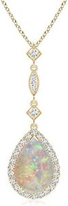 Angara Prong-Set Opal Teardrop Halo Pendant with Diamond Accents