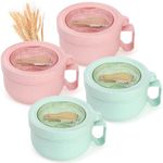 Yesland 4 Pack Soup Mug Containers with Lids, 28 oz Microwavable Ramen Bowl Wheat Straw Noodle Soup Cups with Lid and Handle for Ramen Noodles, Soup, Beverages, Green, Pink