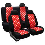 FH Group Full Set Car Seat Covers Red Black Cloth - Universal Fit Automotive Seat Covers, 1 Piece Front Seat Covers, Solid Back Seat Cover, Washable Car Seat Cover for SUV, Sedan, Van, Car Accessories