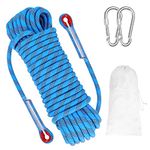 BNRYNB 20M Climbing Rope With 2 Climbing Carabiner,12mm Diameter High Strength Magnet Fishing Rope With Storage Bag,Survival Rope for Fire,Rescue,Hiking,Mountaineering (Blue)