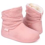 Longbay Women's Warm Chenille Knit Bootie Slippers Memory Foam Comfy Suede Fluffy Faux Fur Memory Foam Winter Boots House Shoes (Large / 9-10, Pink)