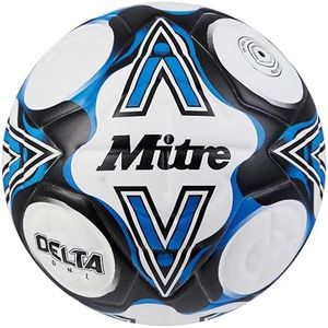 Mitre Delta Football | Highly Durable | Enhanced Accuracy and Consistency, White/Black/Blue, 5