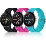 Maledan Braided Solo Loop Compatible with Google Pixel Watch 2 Bands/Google Pixel Watch Band/Google Pixel Watch 3 41mm Women Men Girl, 3 Pack Breathable Stretchy Nylon Band for Pixel Watch Accessory