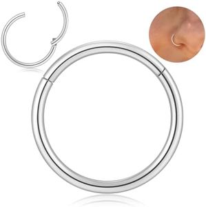 Afftiny Silver Nose Rings Hoops for Women Hypoallergenic Titanium Surgical Stainless Steel Cute Hinged Clicker 18g 10mm Small Piercing Jewelry for Helix Snug Daith Lobe