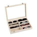 Frebeauty Sunglass Organizer,Velvet Glasses Organizer,8-Slot Sunglasses Tray with Clear Lid, Men's/Women's Sunglasses Box, Sunglass Case Eyeglass/Eyewear/Watch Display Tray(Beige)