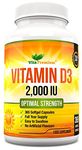 Vitamin D 2,000 IU, Optimal Strength Vitamin D3 Supplement, 365 Easy to Swallow Softgels - Full Year Supply