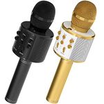 OVELLIC 2 Pack Karaoke Microphone for Kids, Wireless Bluetooth Karaoke Microphone for Singing, Portable Handheld Mic Speaker Machine, Great Gifts Toys for Girls Boys Adult All Age (Black & Glod)