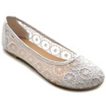 Ollio Women's Ballet Shoe Floral Lace Breathable Flat, White, 5.5 UK