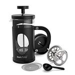 bonVIVO Cafetiere - GAZETARO I 350ml, 3 Cup, Stainless Steel French Press Coffee Maker w/Bonus Scoop and Replacement Filter Mesh - Heat-Resistant Coffee Press - Gifts for Women and Men Black