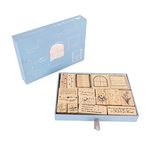 Wooden Rubber Stamp, Delicate Decorative Wooden Rectangle Stamps Set for DIY Crafts, Journals, Calendars with Flower Moon Cloud Scenery, Cartoon Cute Style, Clear Imprint (Type1)