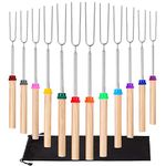 12Pack Marshmallow Roasting Sticks Telescoping Campfire Roasting Skewers Extendable 32Inch Long Wooden Handle Hot Dog Forks Smore Sticks Skewers for Fire Pits