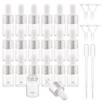 BENECREAT 30 Pack 5ml Clear Glass Dropper Bottle Eye Essential Oil Bottles with Silver s, 4PCS Funnel Hopper and 2PCS Pipettes for Essential Oil Perfumes