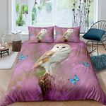 Tbrand Lovely Owl Duvet Cover Bird Animals Print Bedding Set Softest Comforter Cover for Boys Girls Children Kids Bedroom Decor 3D Animal Theme Bedspread Cover Double Size With 2 Pillow Case