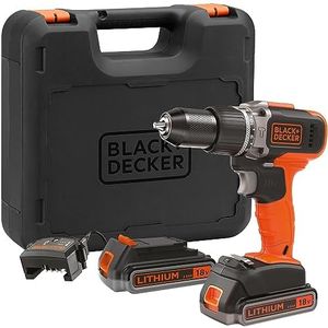 BLACK+DECKER BCD003ME2K-QW Cordless Hammer Drill - 45 Nm - 1400 RPM - 21,000 RPM - 2 Speed Settings - 2 Speeds - 2 Batteries - Charger Included - Supplied in Case 18V